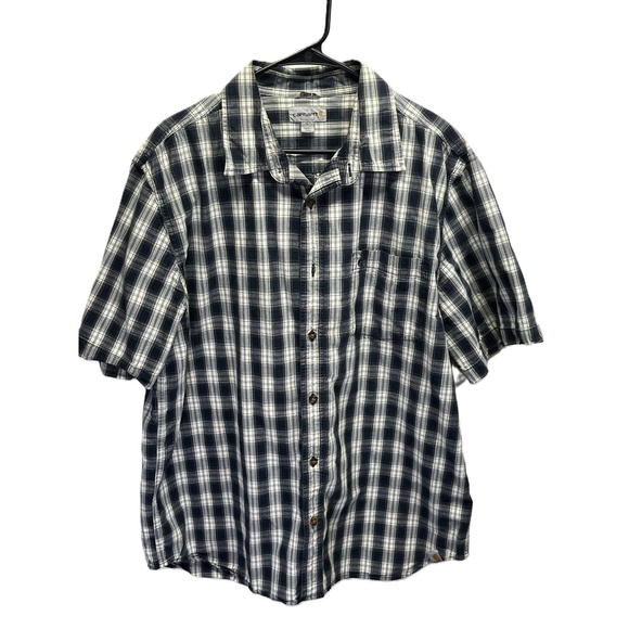 Carhartt Other - Carhartt Navy Blue White Men's‎ Plaid Button Down Short Sleeve Cotton Shirt XL